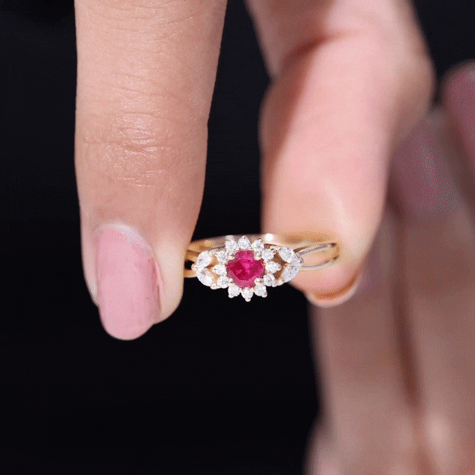 Certified Lab Grown Ruby Diamond Flower Engagement Ring for Women
