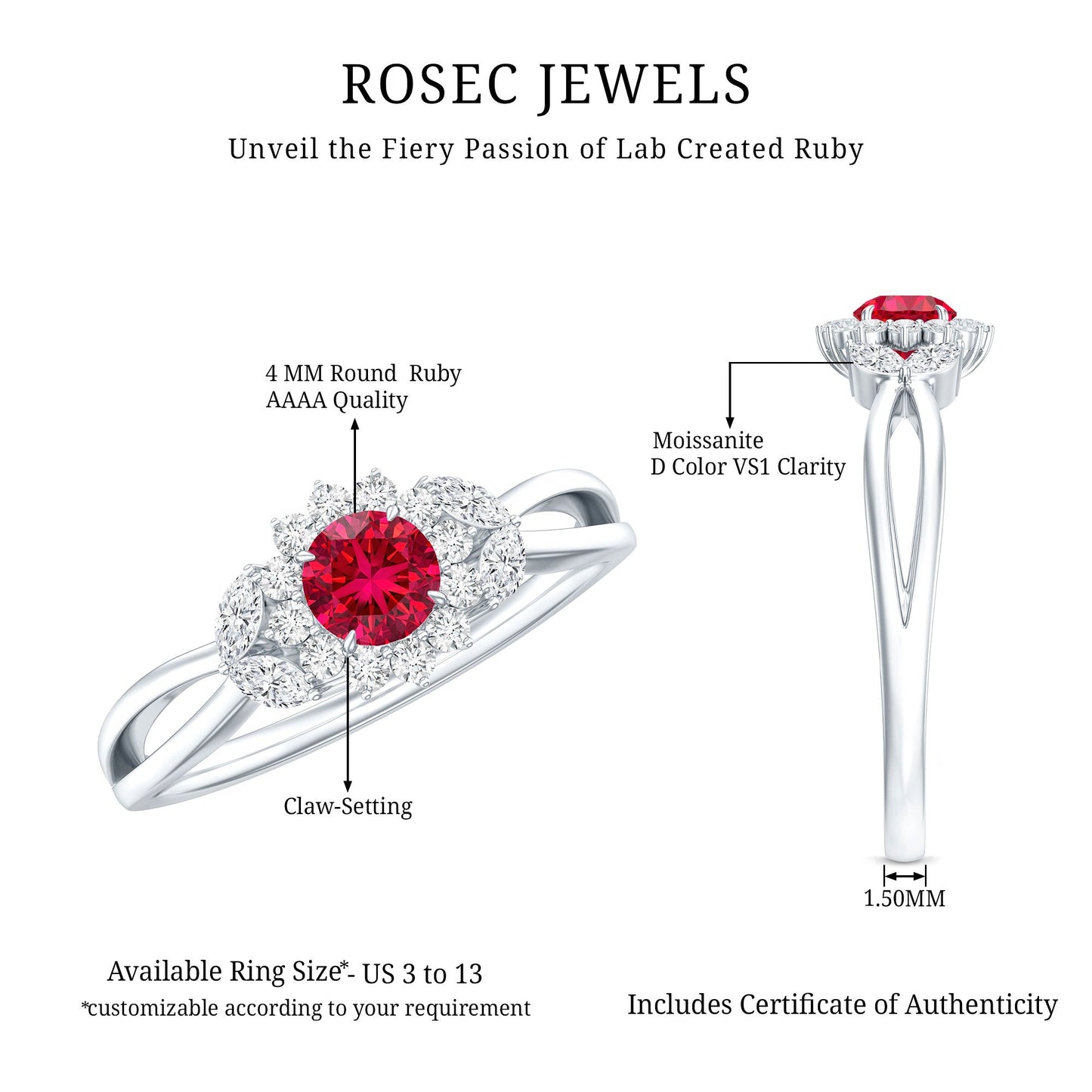 Certified Lab Grown Ruby Diamond Flower Engagement Ring for Women