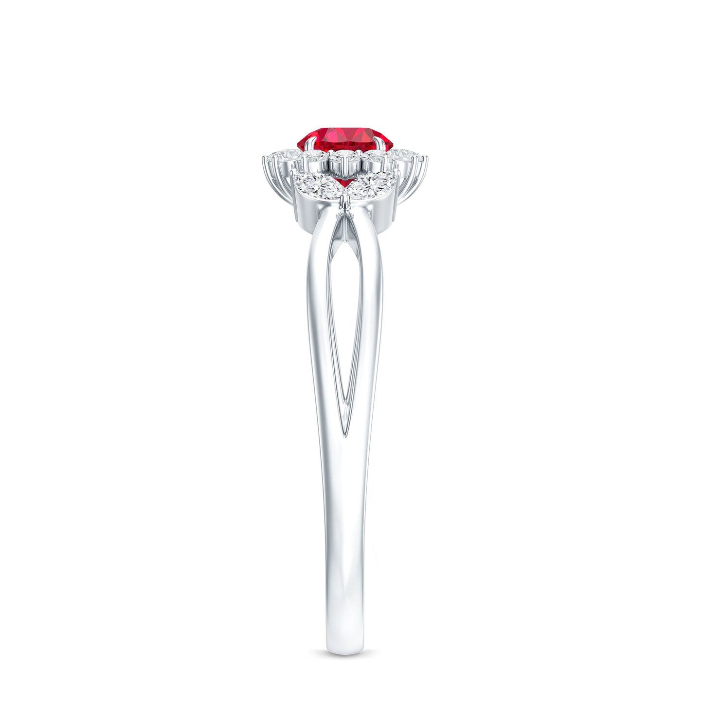 Certified Lab Grown Ruby Diamond Flower Engagement Ring for Women
