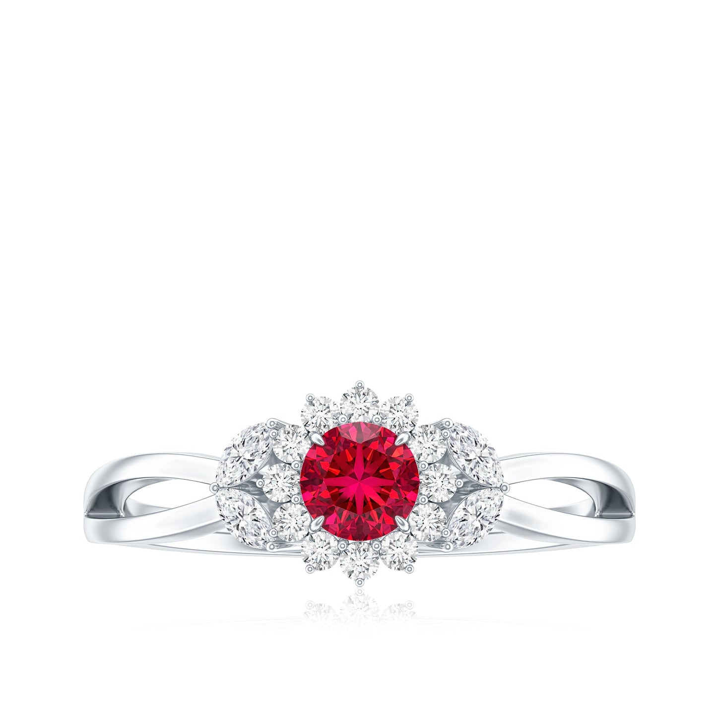 Certified Lab Grown Ruby Diamond Flower Engagement Ring for Women