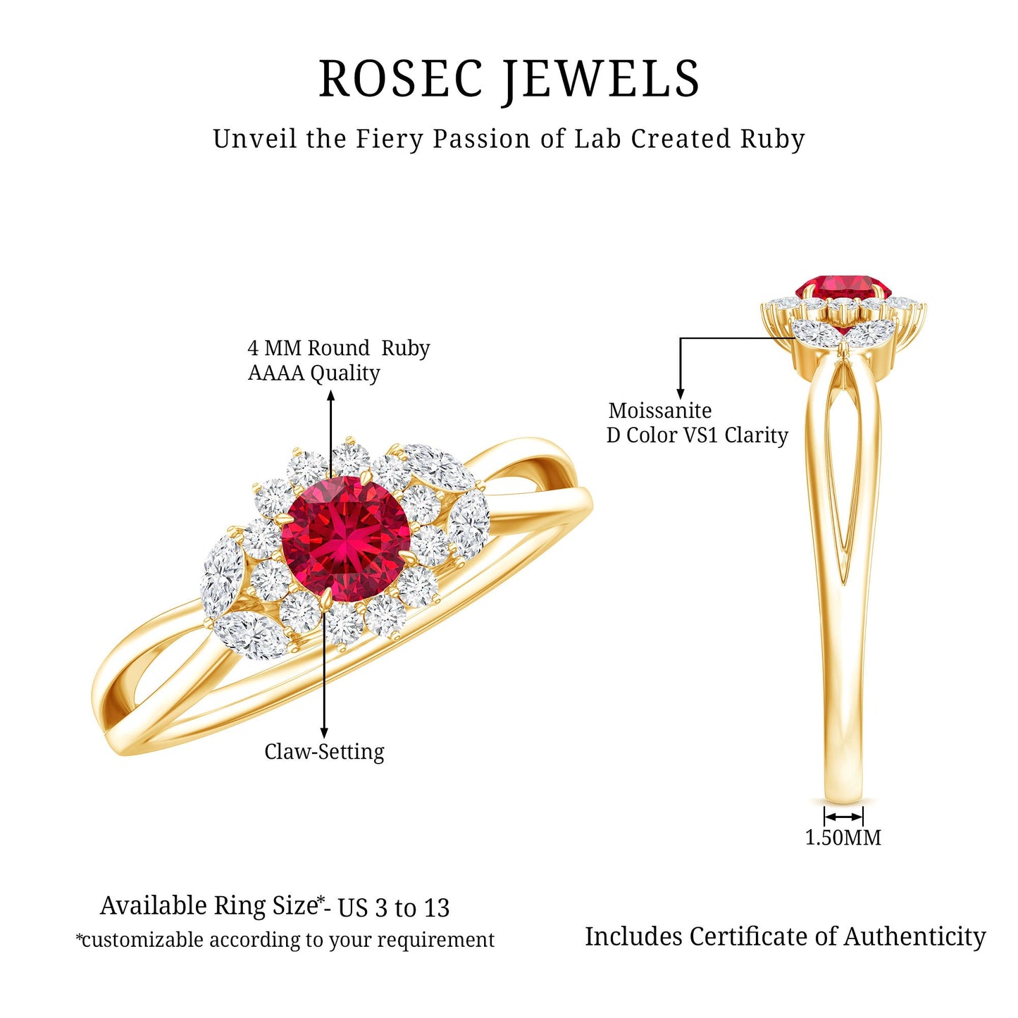 Certified Lab Grown Ruby Diamond Flower Engagement Ring for Women
