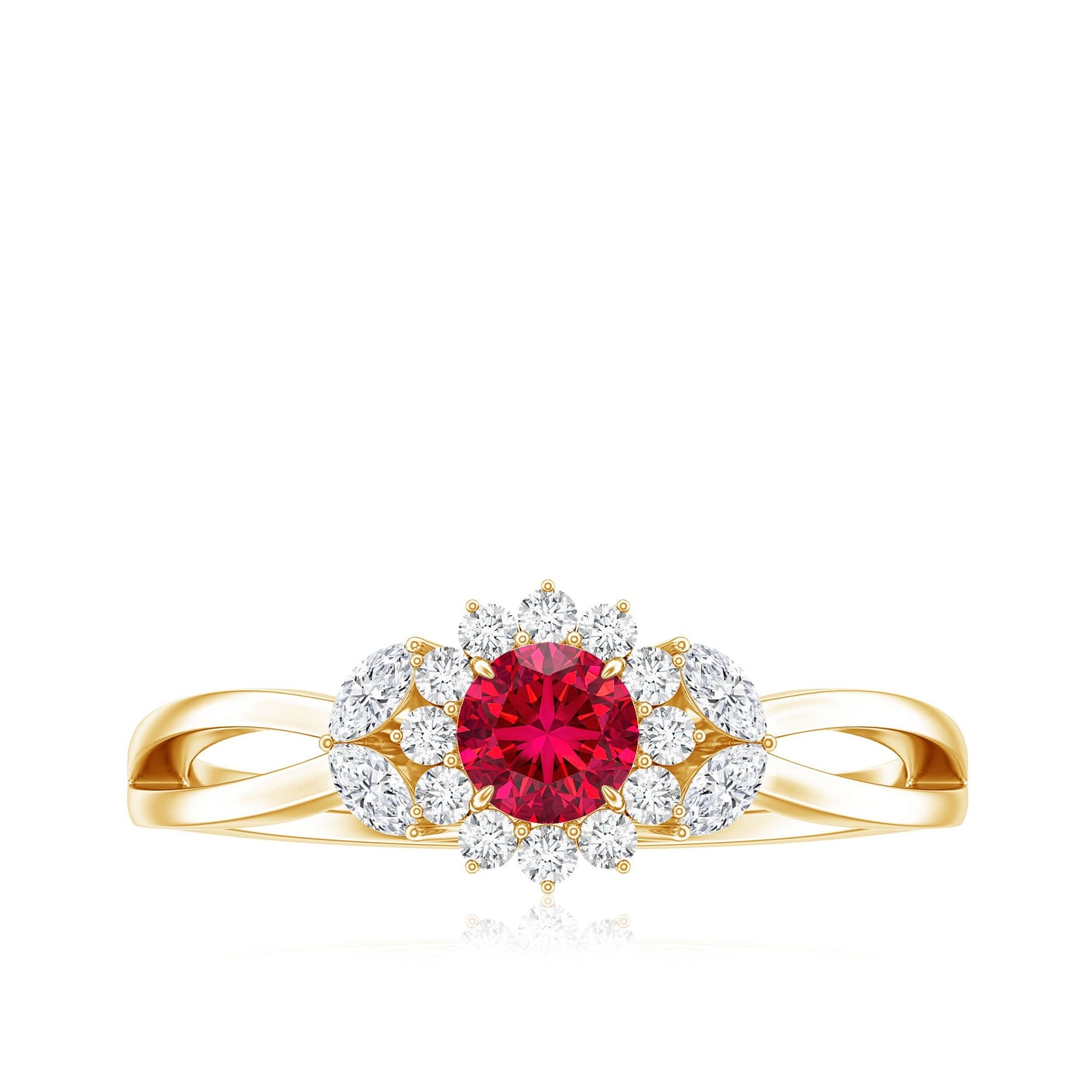 Certified Lab Grown Ruby Diamond Flower Engagement Ring for Women