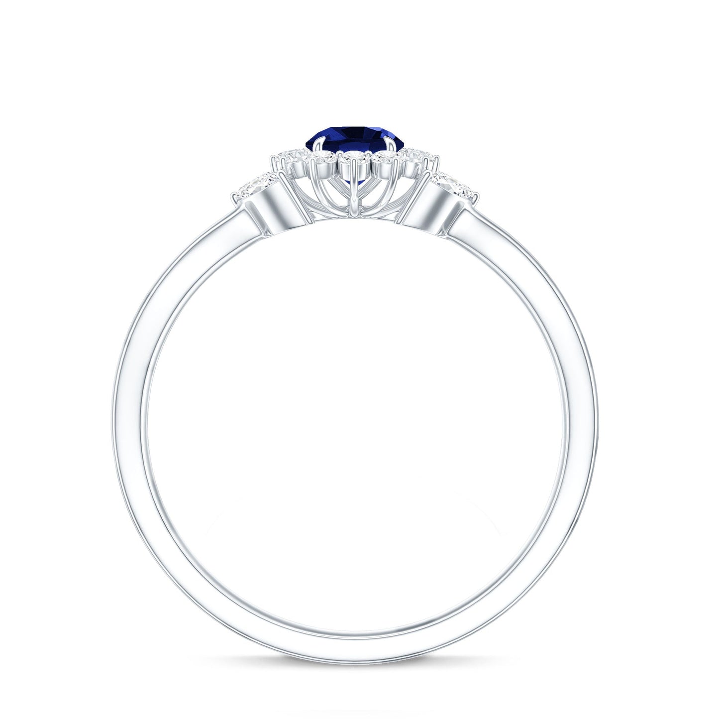 Nature Inspired 0.6 Carat Lab Grown Blue Sapphire Engagement Ring with Diamond