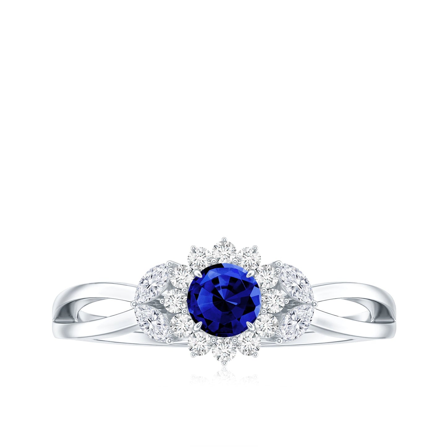 Nature Inspired 0.6 Carat Lab Grown Blue Sapphire Engagement Ring with Diamond