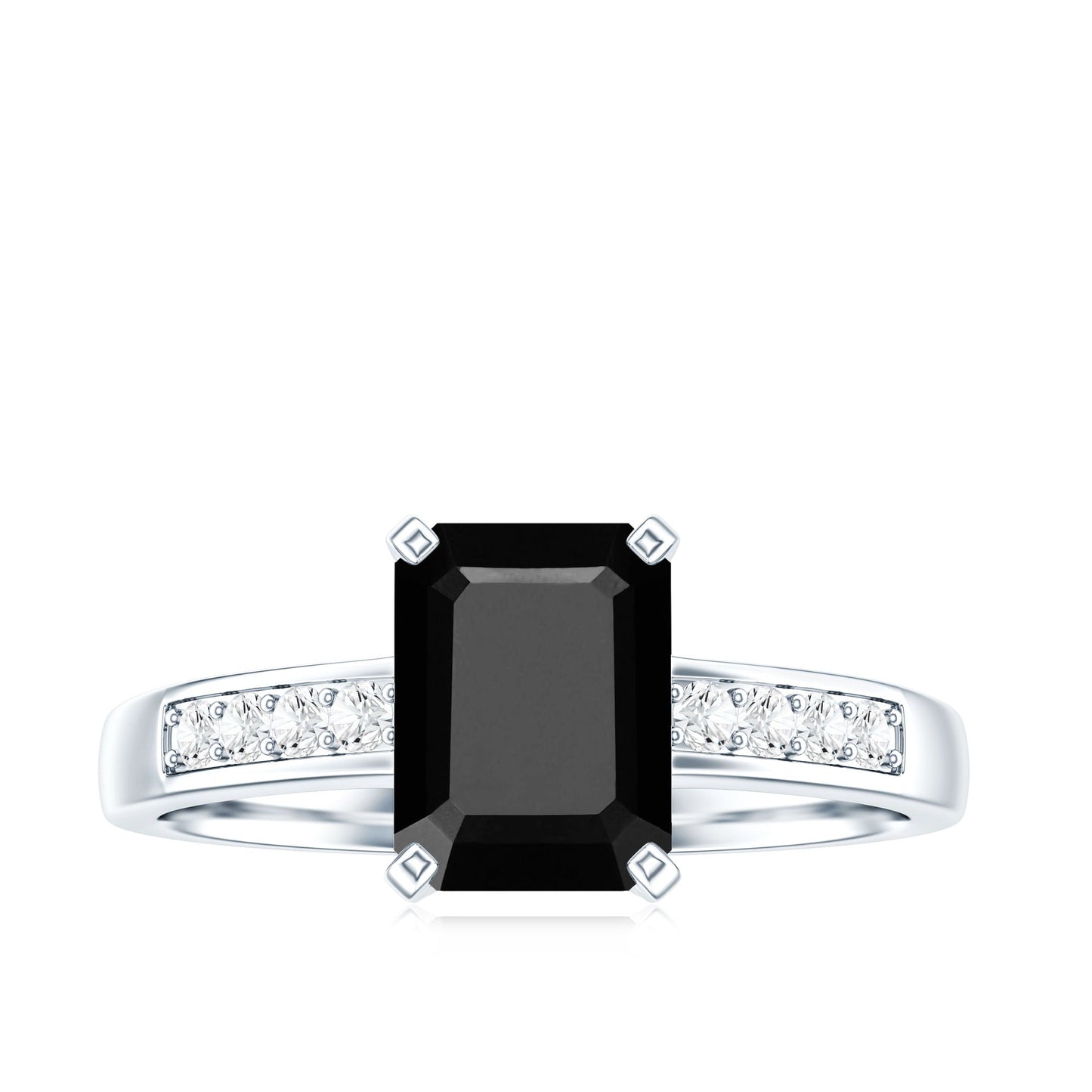 1.6 Carat Emerald Cut Lab Grown Black Diamond Solitaire Engagement Ring with White Diamond