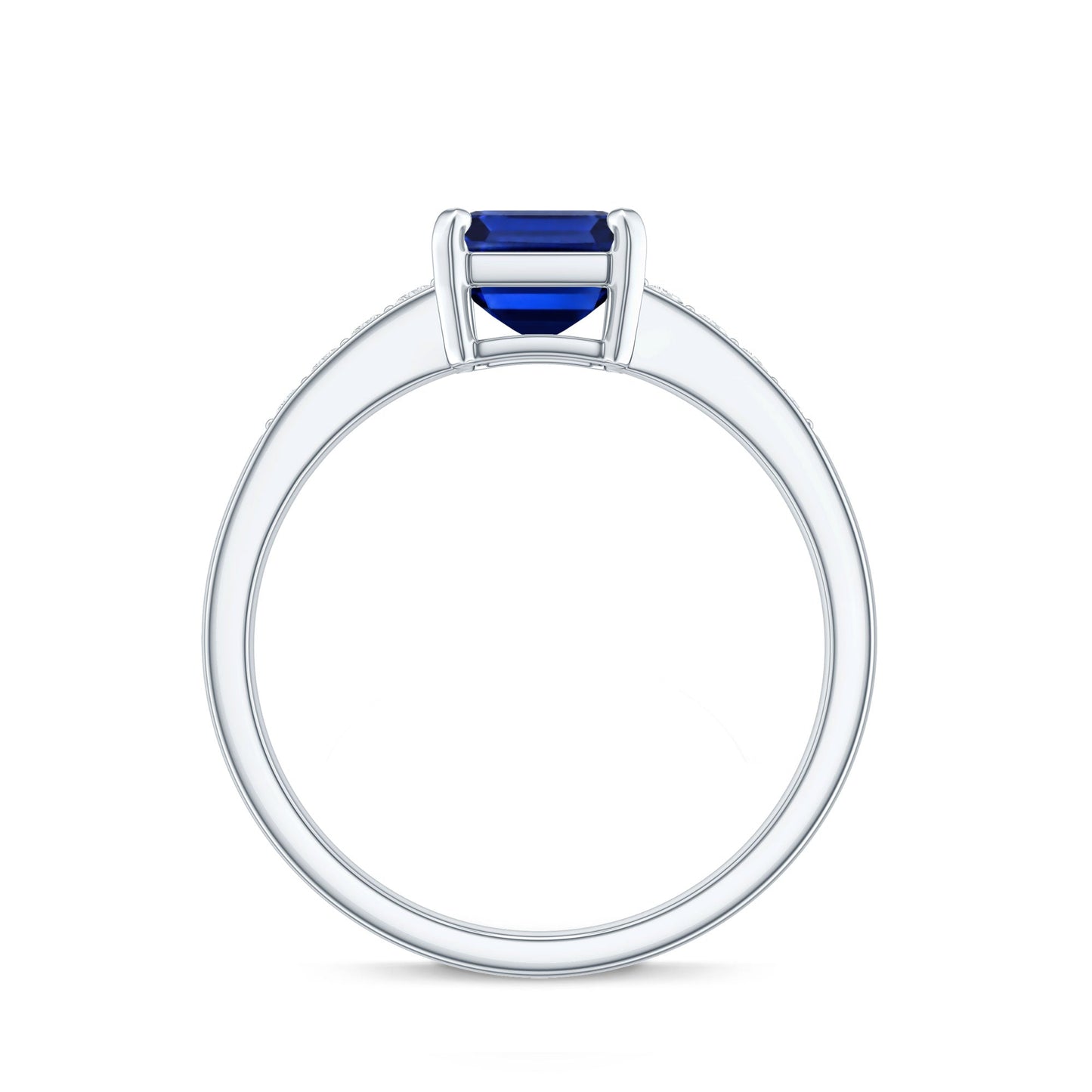 Certified 1.75 Carat Emerald Cut Lab Grown Blue Sapphire Engagement Ring with Diamond