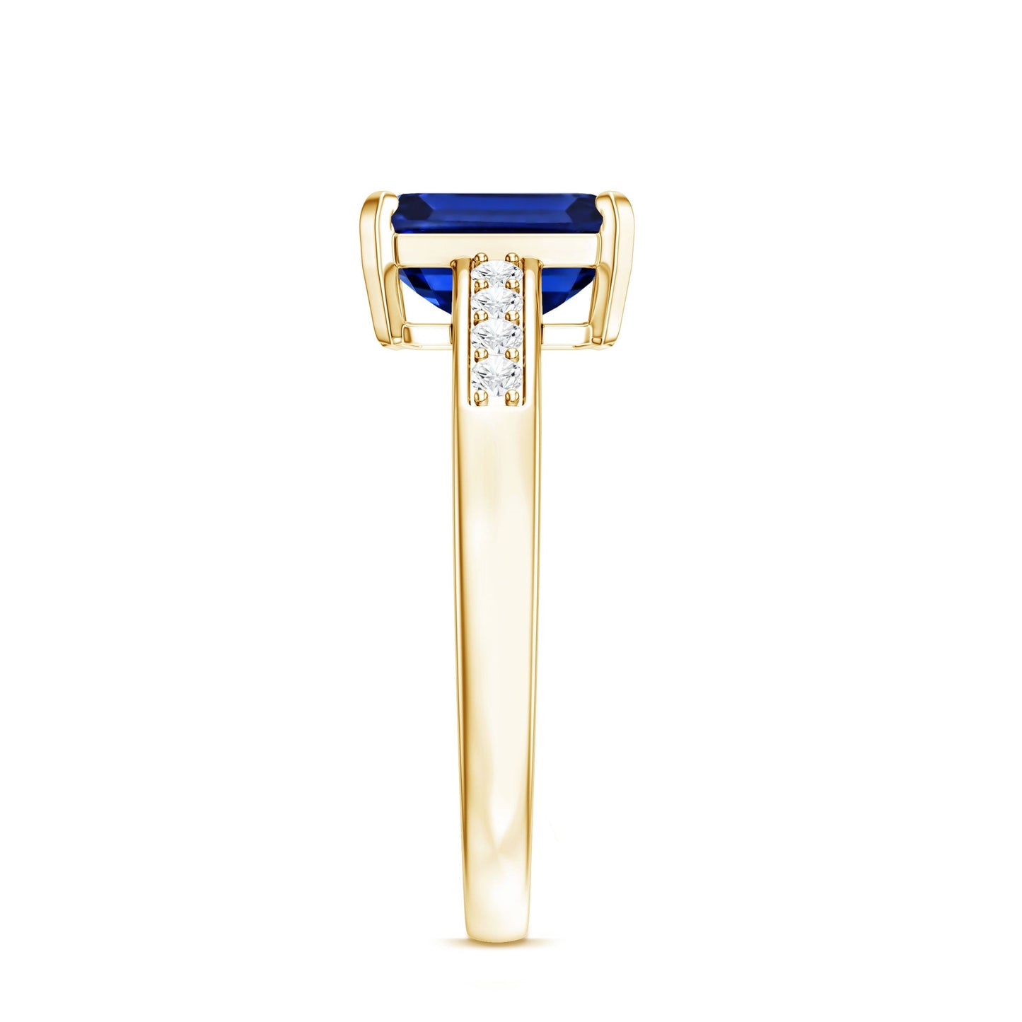 Certified 1.75 Carat Emerald Cut Lab Grown Blue Sapphire Engagement Ring with Diamond