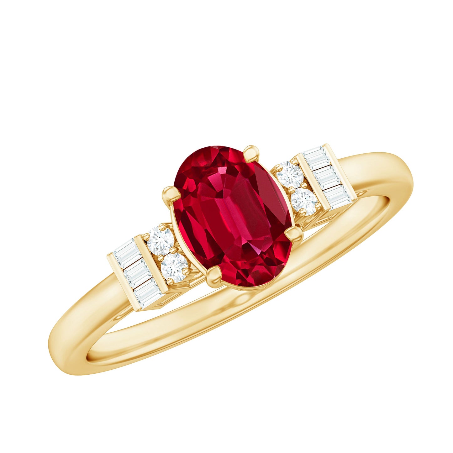 Classic Lab Grown Ruby Engagement Ring with Diamond Stones