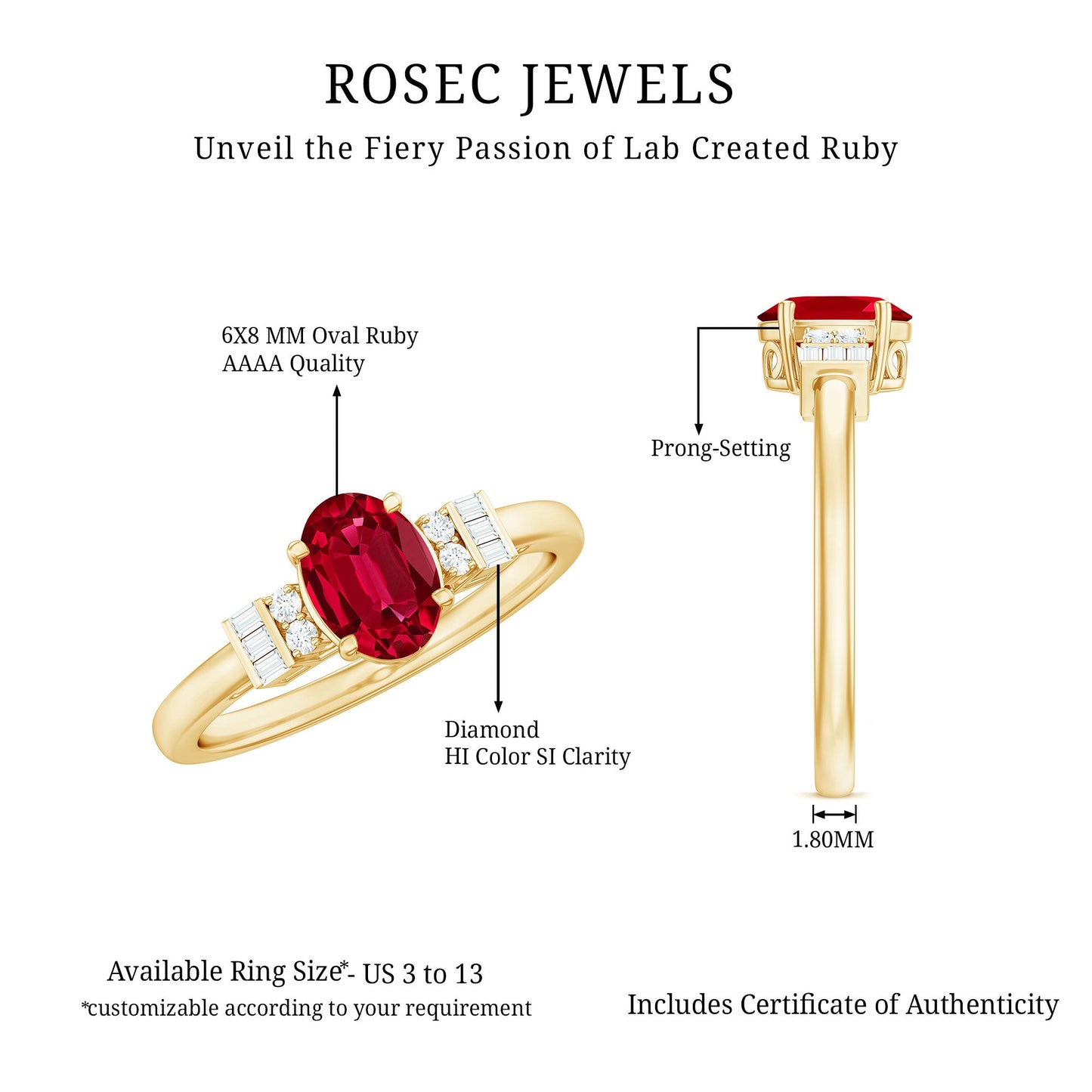 Classic Lab Grown Ruby Engagement Ring with Diamond Stones