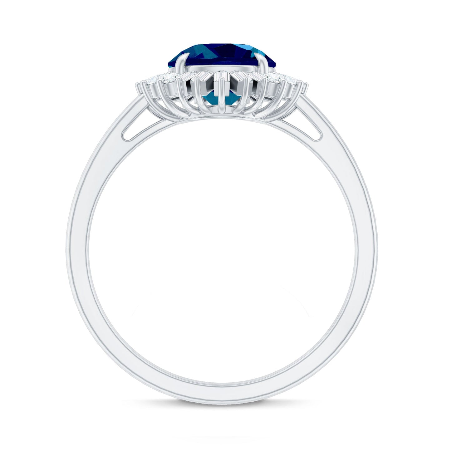 Round London Blue Topaz and Diamond Halo Engagement Ring