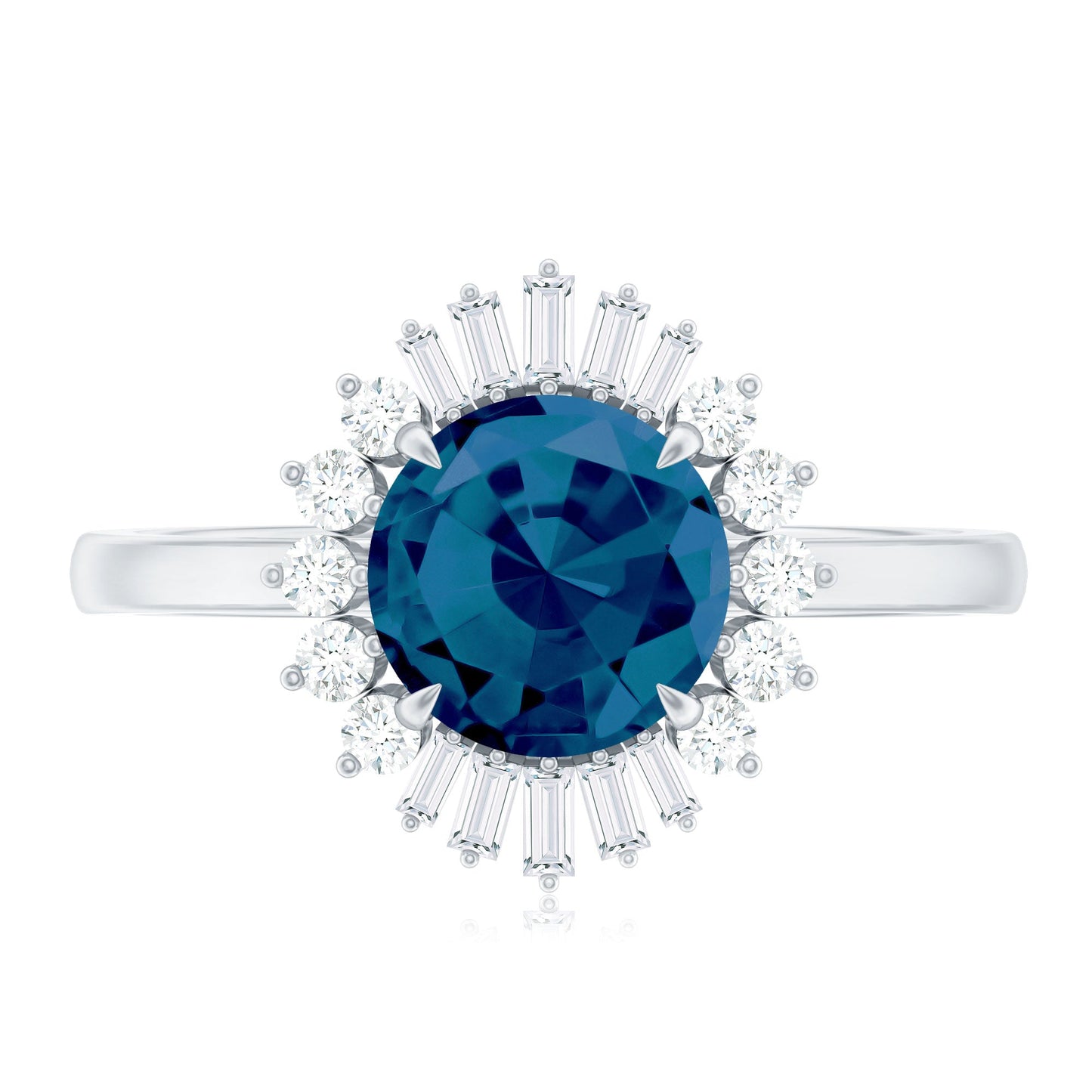 Round London Blue Topaz and Diamond Halo Engagement Ring
