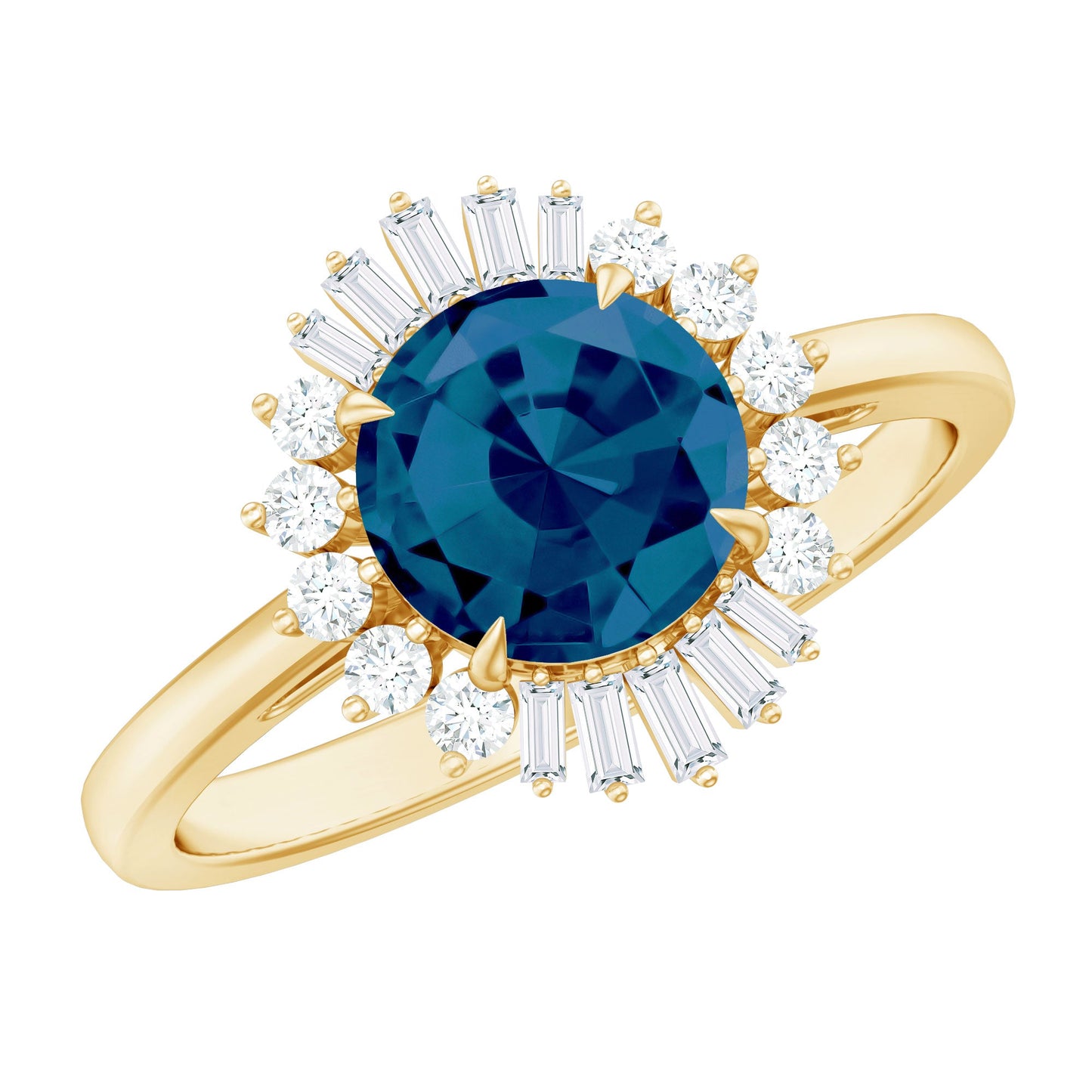 Round London Blue Topaz and Diamond Halo Engagement Ring
