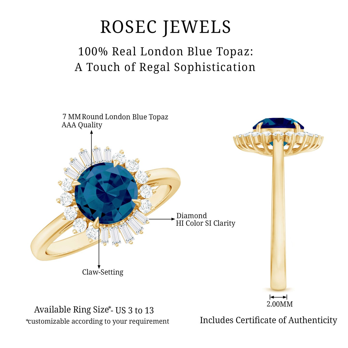 Round London Blue Topaz and Diamond Halo Engagement Ring