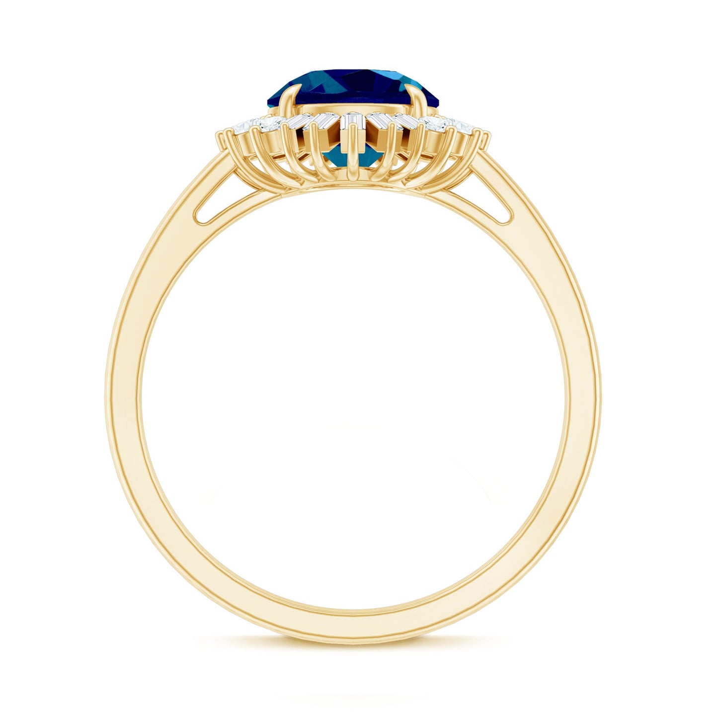 Round London Blue Topaz and Diamond Halo Engagement Ring