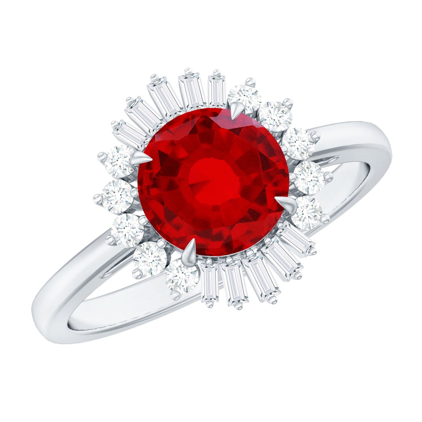 Round Lab Created Ruby and Diamond Halo Engagement Ring