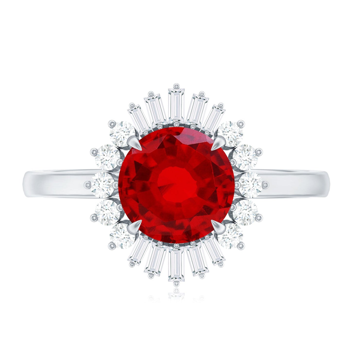 Round Lab Created Ruby and Diamond Halo Engagement Ring