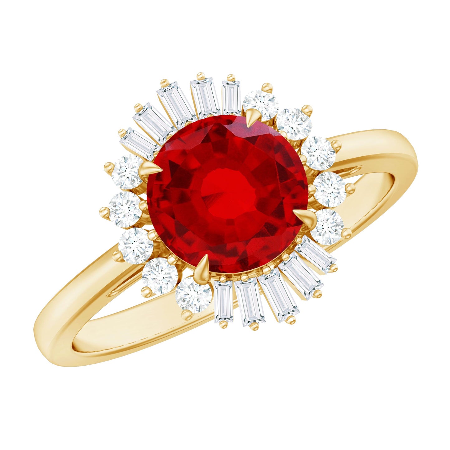 Round Lab Created Ruby and Diamond Halo Engagement Ring