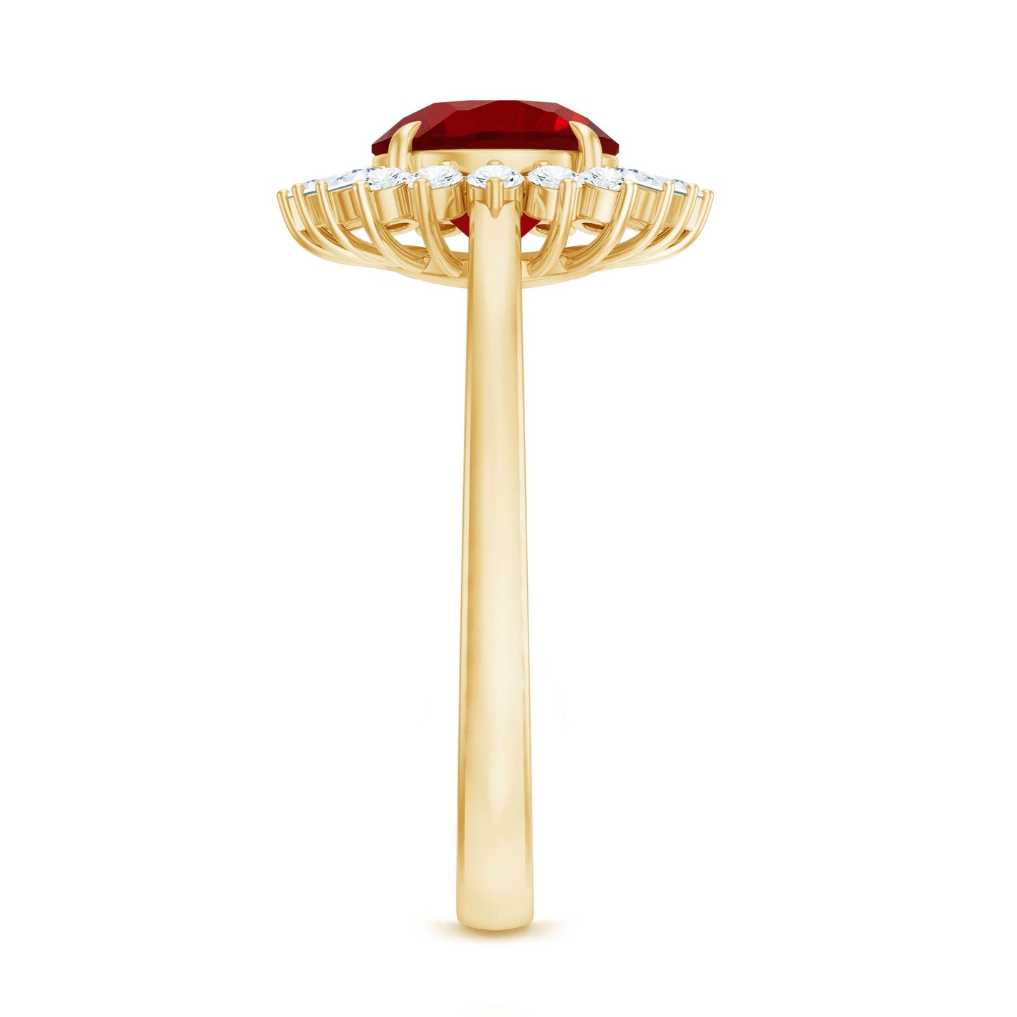 Round Lab Created Ruby and Diamond Halo Engagement Ring