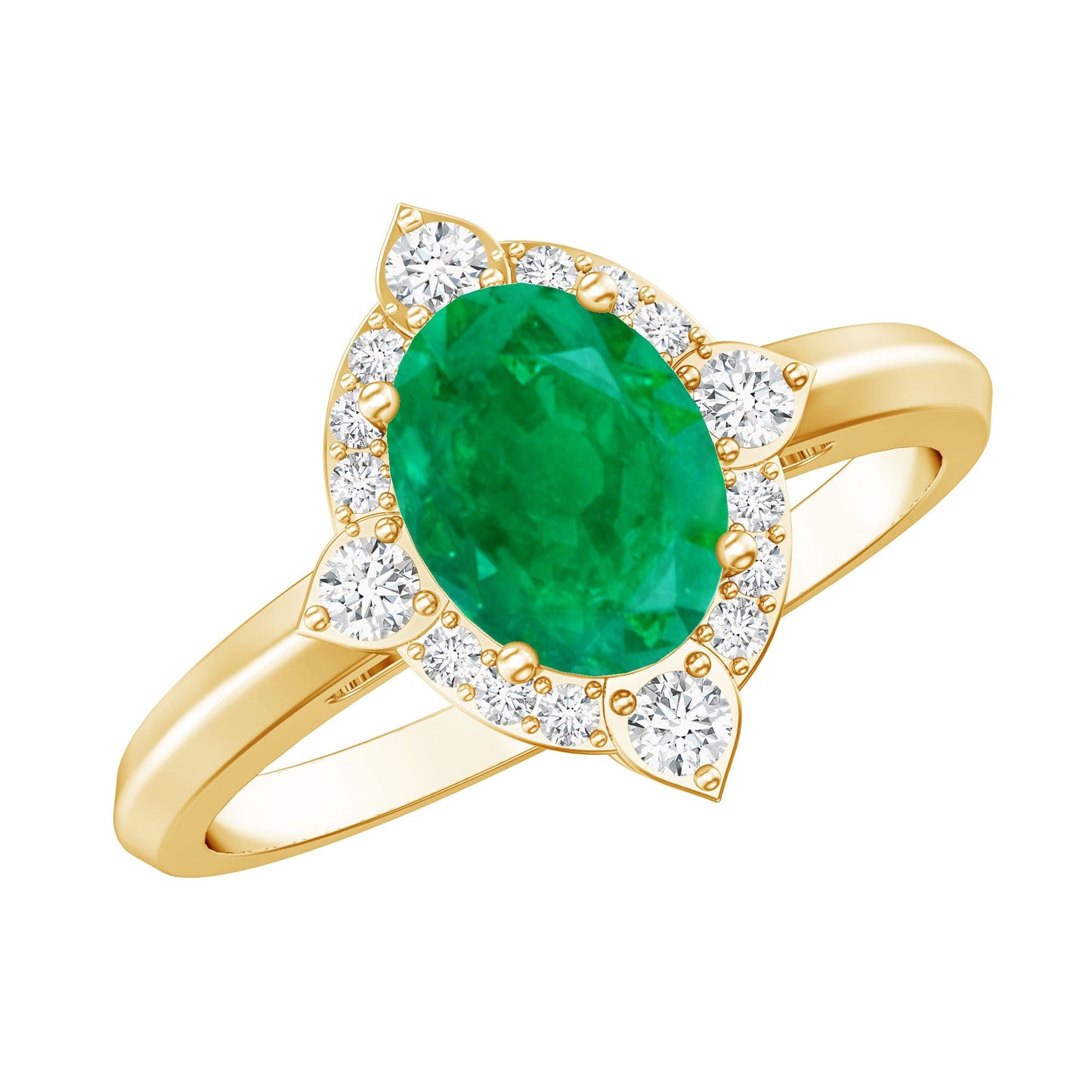 Vintage Looking Emerald Oval Engagement Ring with Diamond Halo