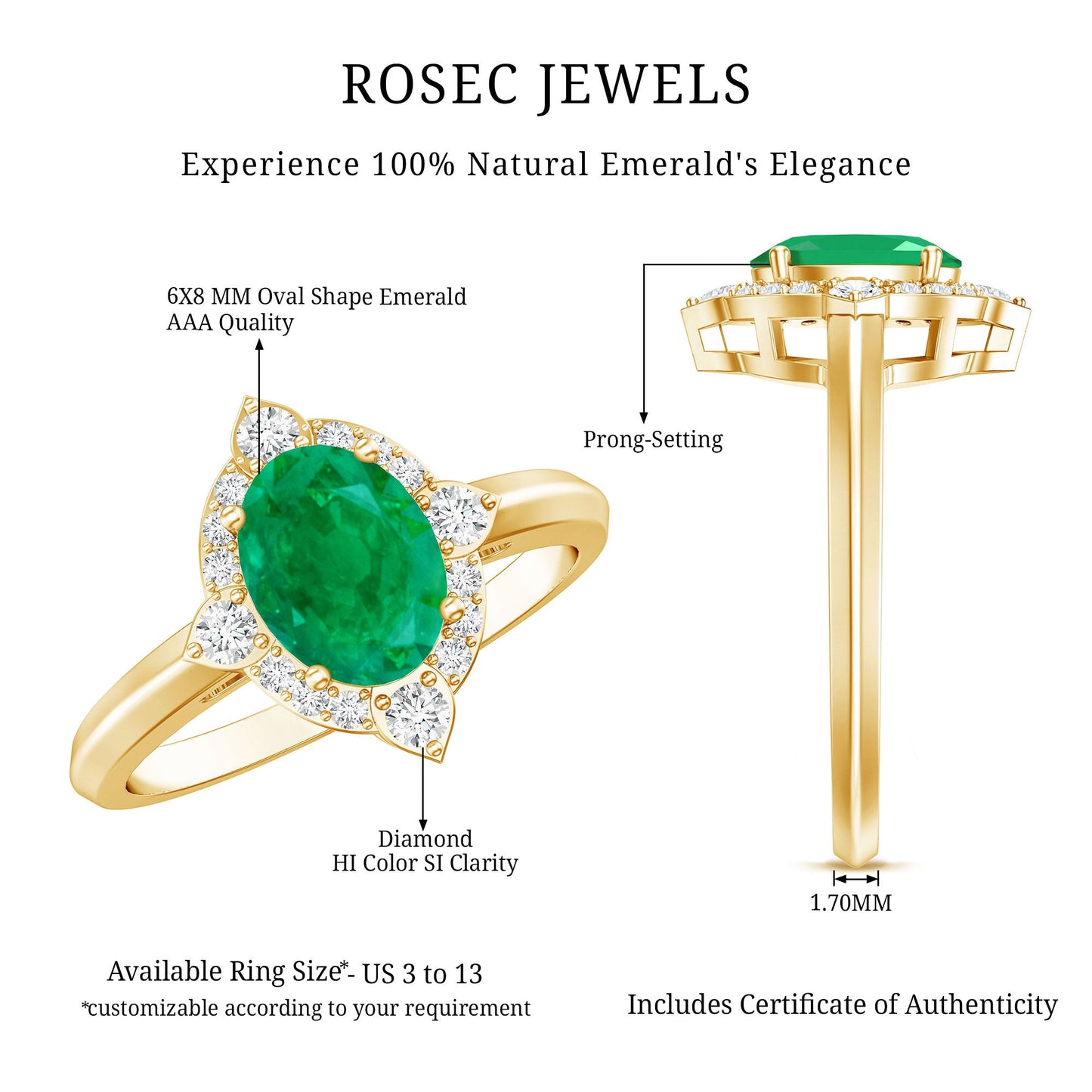 Vintage Looking Emerald Oval Engagement Ring with Diamond Halo