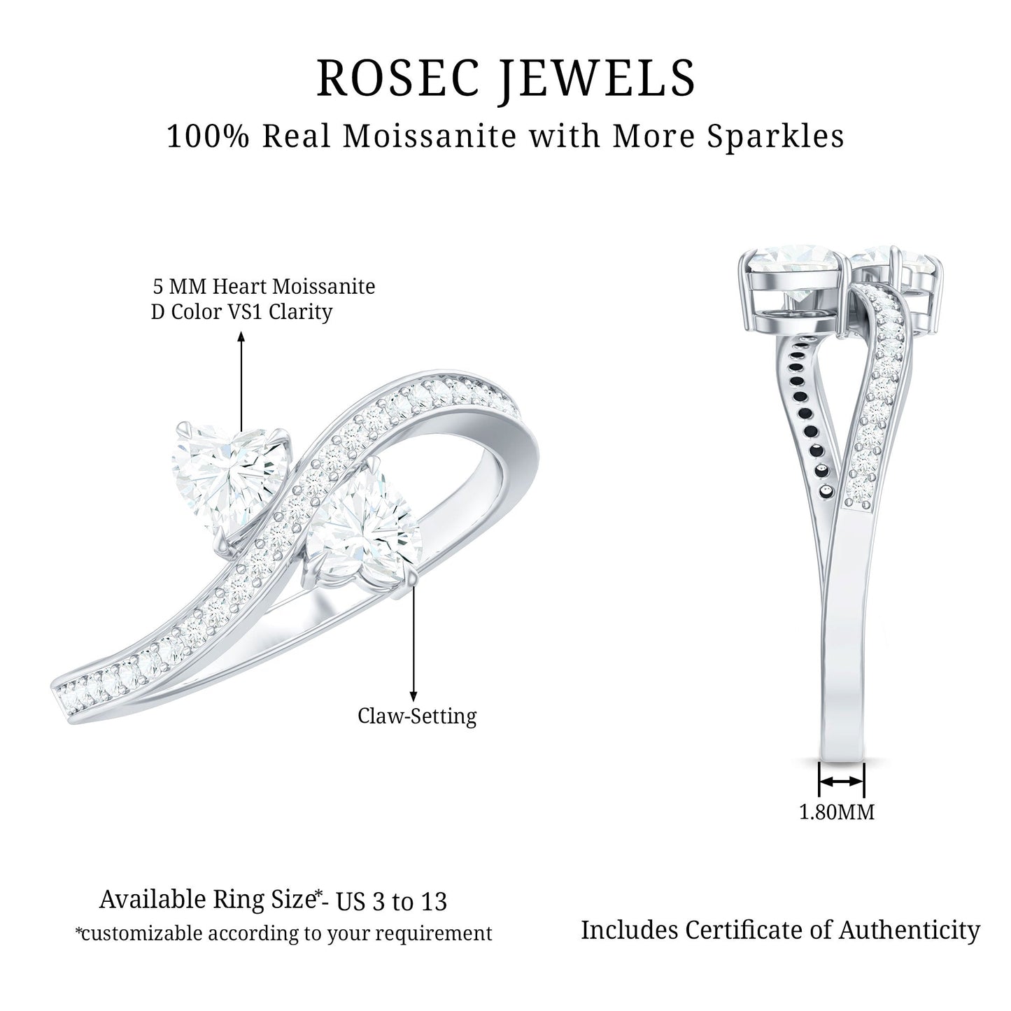 Moissanite Two Stone Pre Engagement Ring