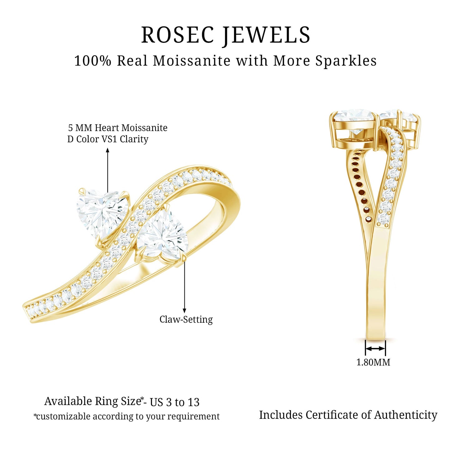 Moissanite Two Stone Pre Engagement Ring