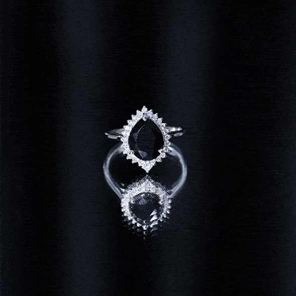 Certified 4.8 Carat Lab Grown Black Diamond Pear Shaped Engagement Ring with White Diamond Halo