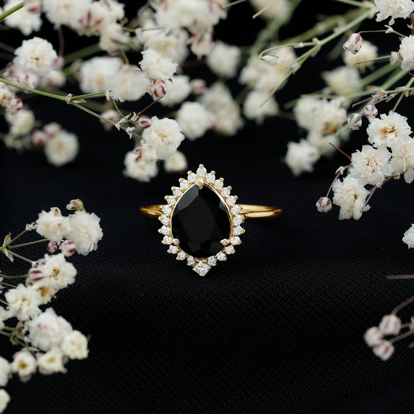 Certified 4.8 Carat Lab Grown Black Diamond Pear Shaped Engagement Ring with White Diamond Halo