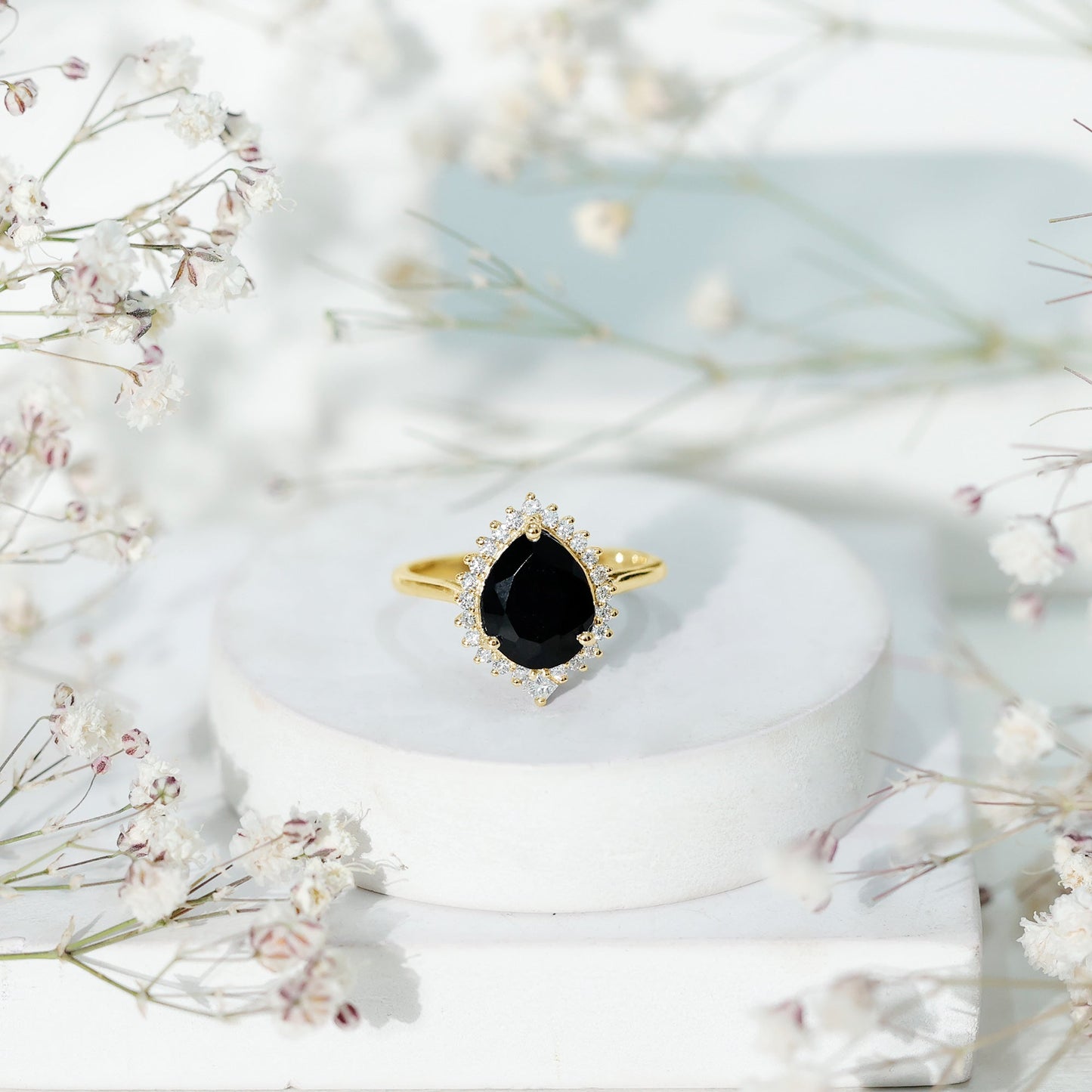 Certified 4.8 Carat Lab Grown Black Diamond Pear Shaped Engagement Ring with White Diamond Halo