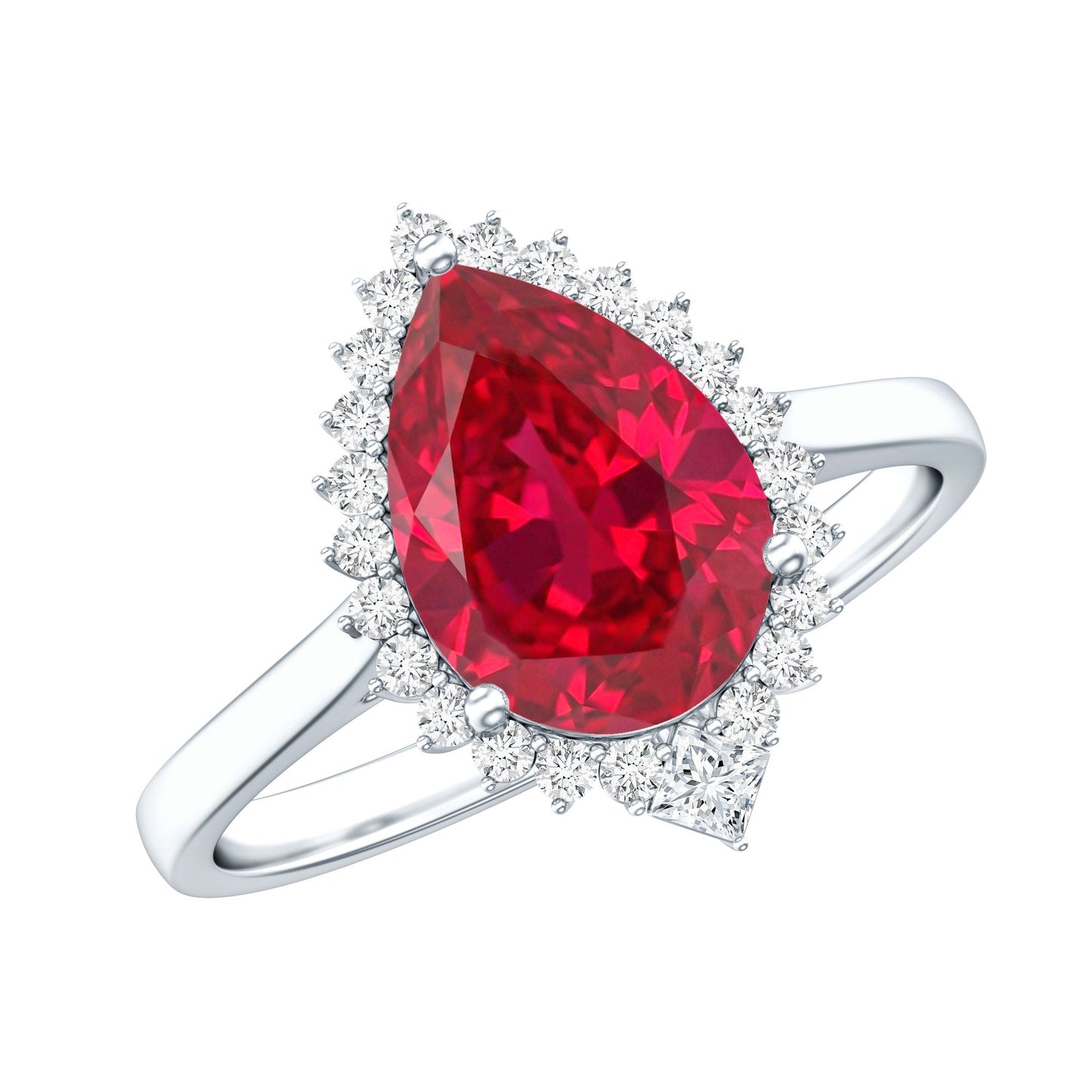 Lab Ruby Teardrop Engagement Ring with Diamond Halo