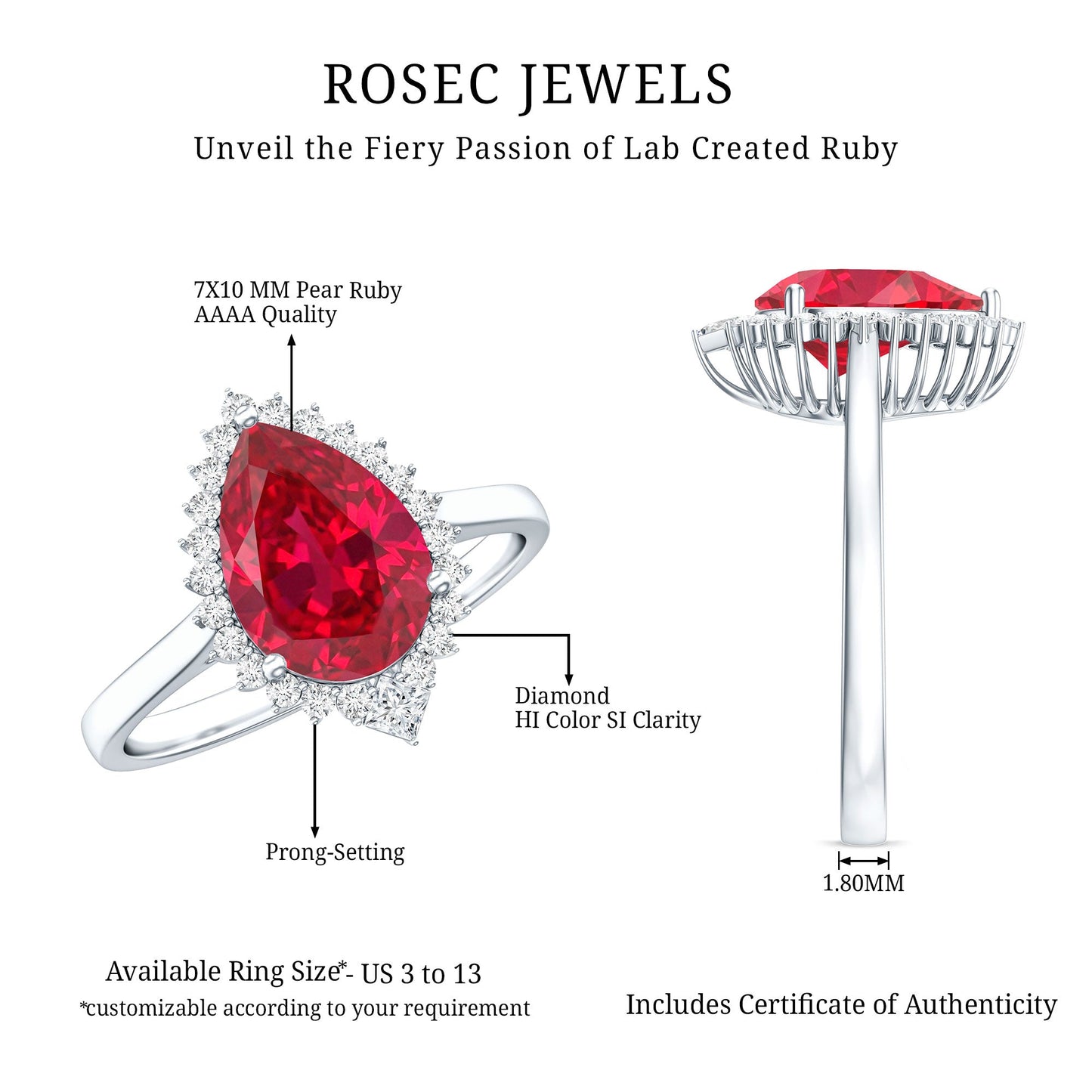 Lab Ruby Teardrop Engagement Ring with Diamond Halo