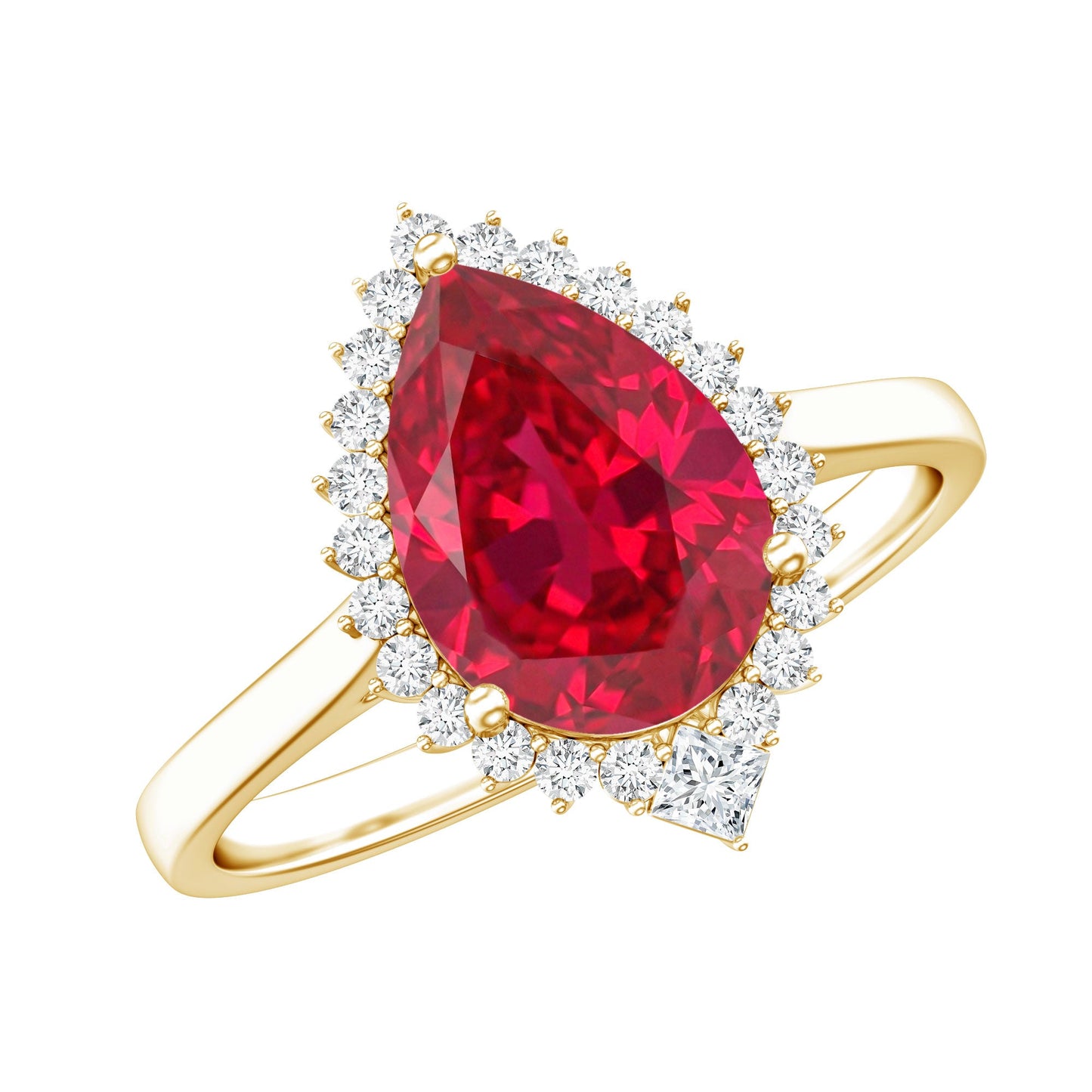 Lab Ruby Teardrop Engagement Ring with Diamond Halo