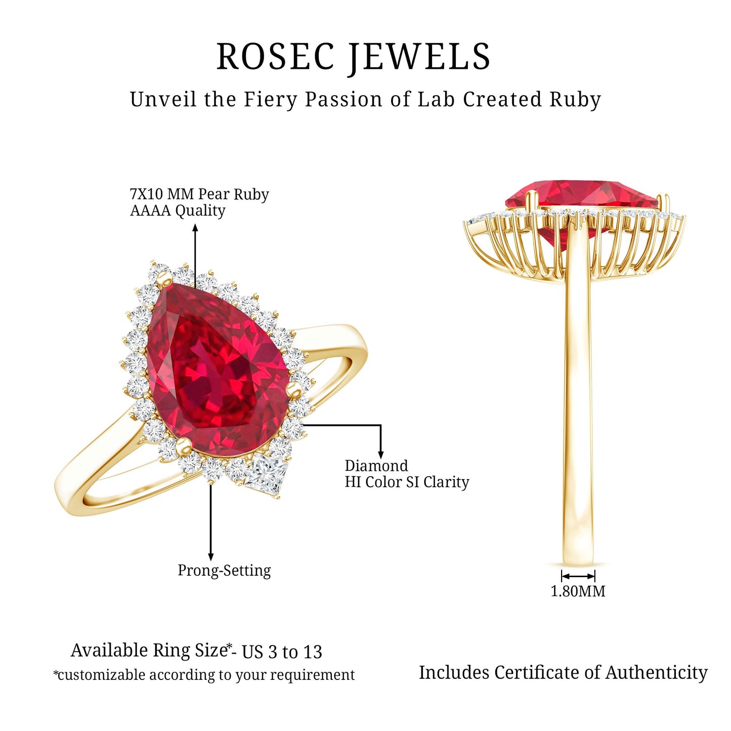 Lab Ruby Teardrop Engagement Ring with Diamond Halo