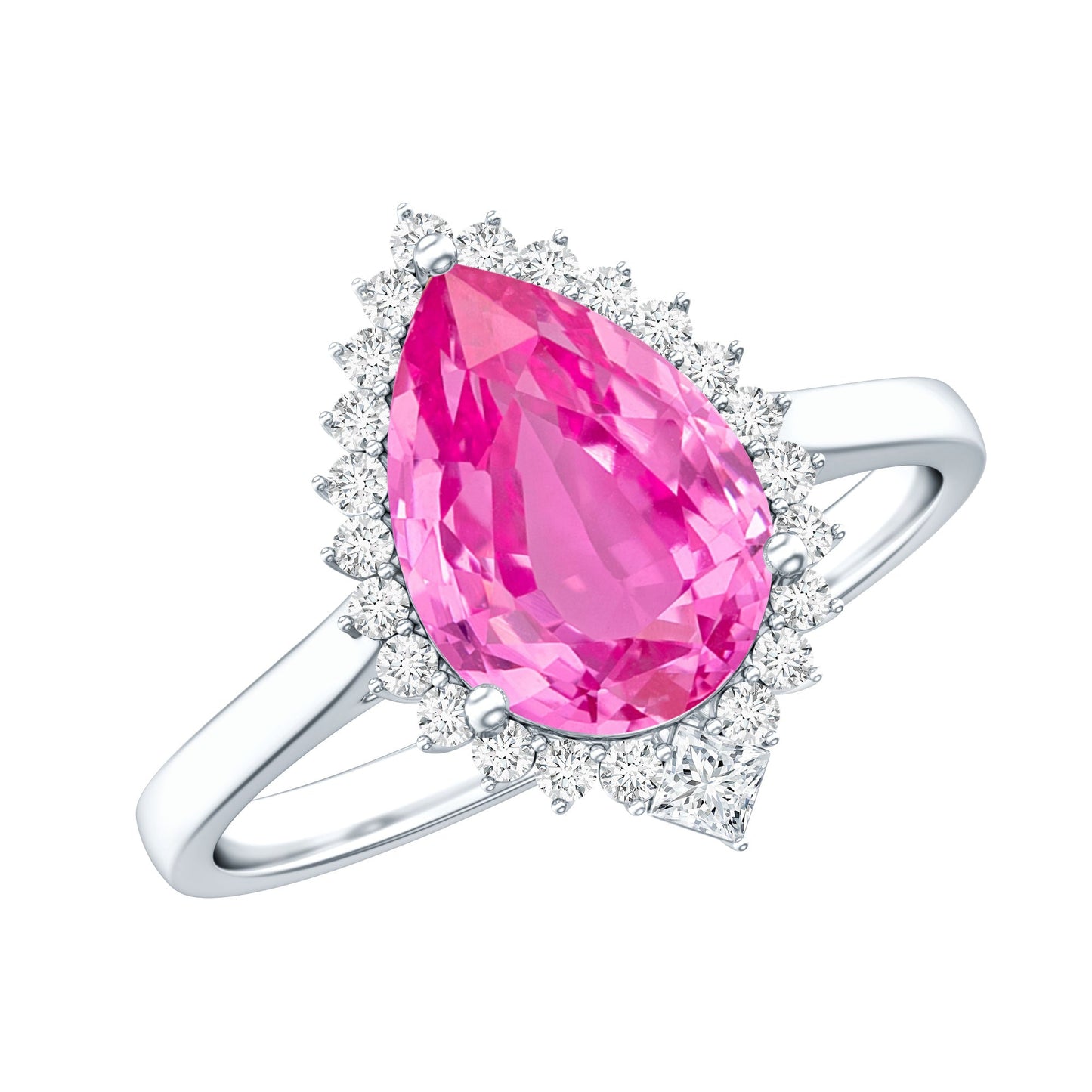 Pear Created Pink Sapphire Cocktail Halo Ring with Diamond
