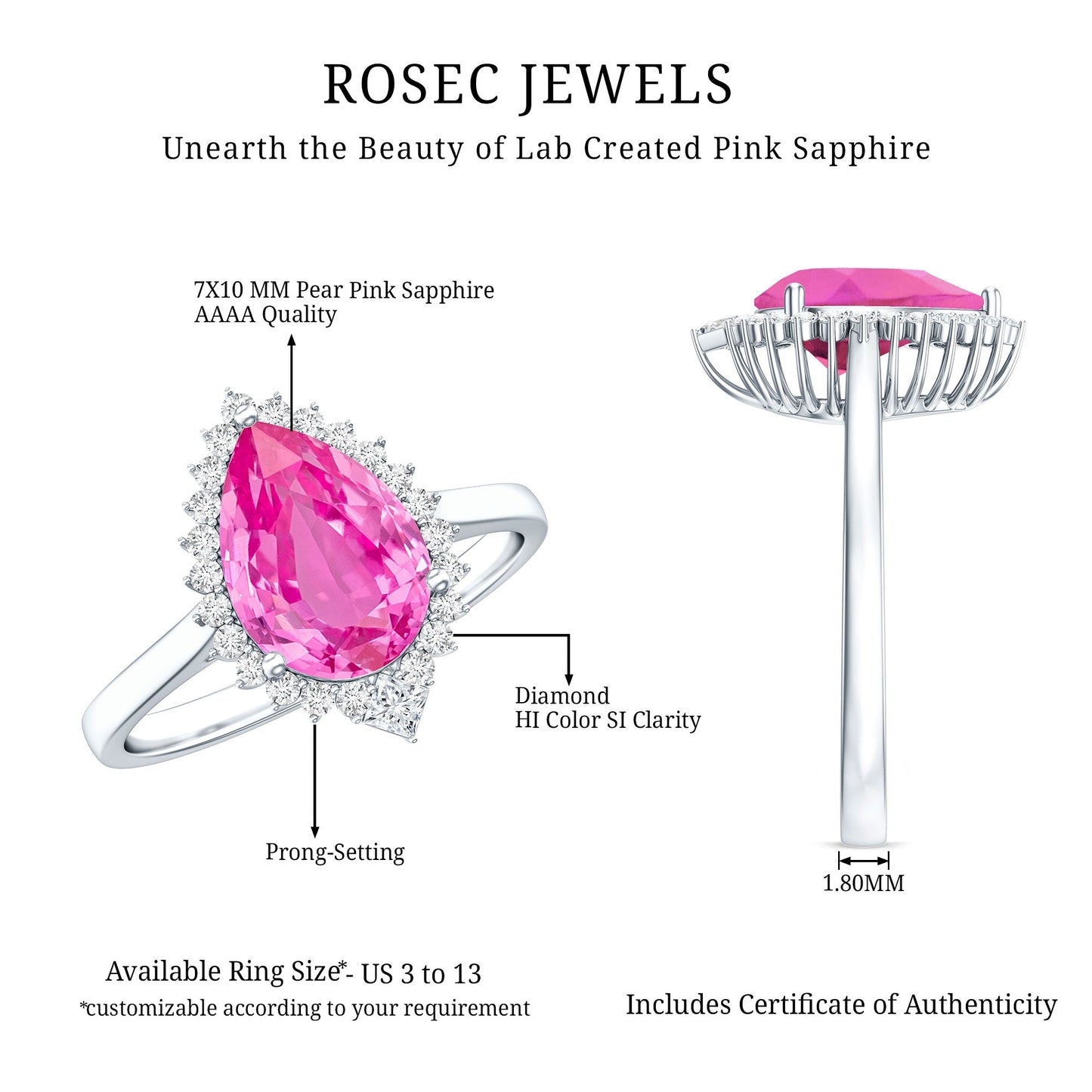 Pear Created Pink Sapphire Cocktail Halo Ring with Diamond
