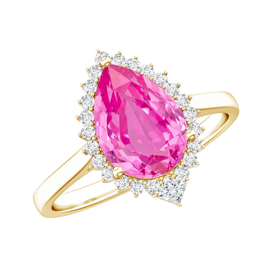 Pear Created Pink Sapphire Cocktail Halo Ring with Diamond
