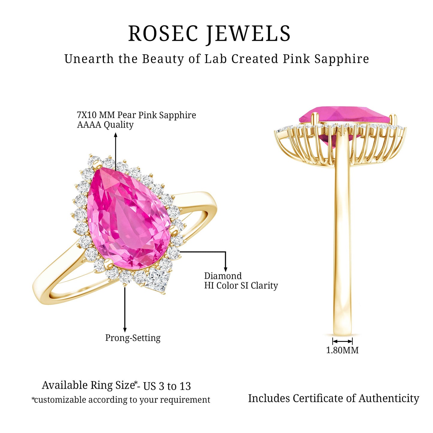 Pear Created Pink Sapphire Cocktail Halo Ring with Diamond