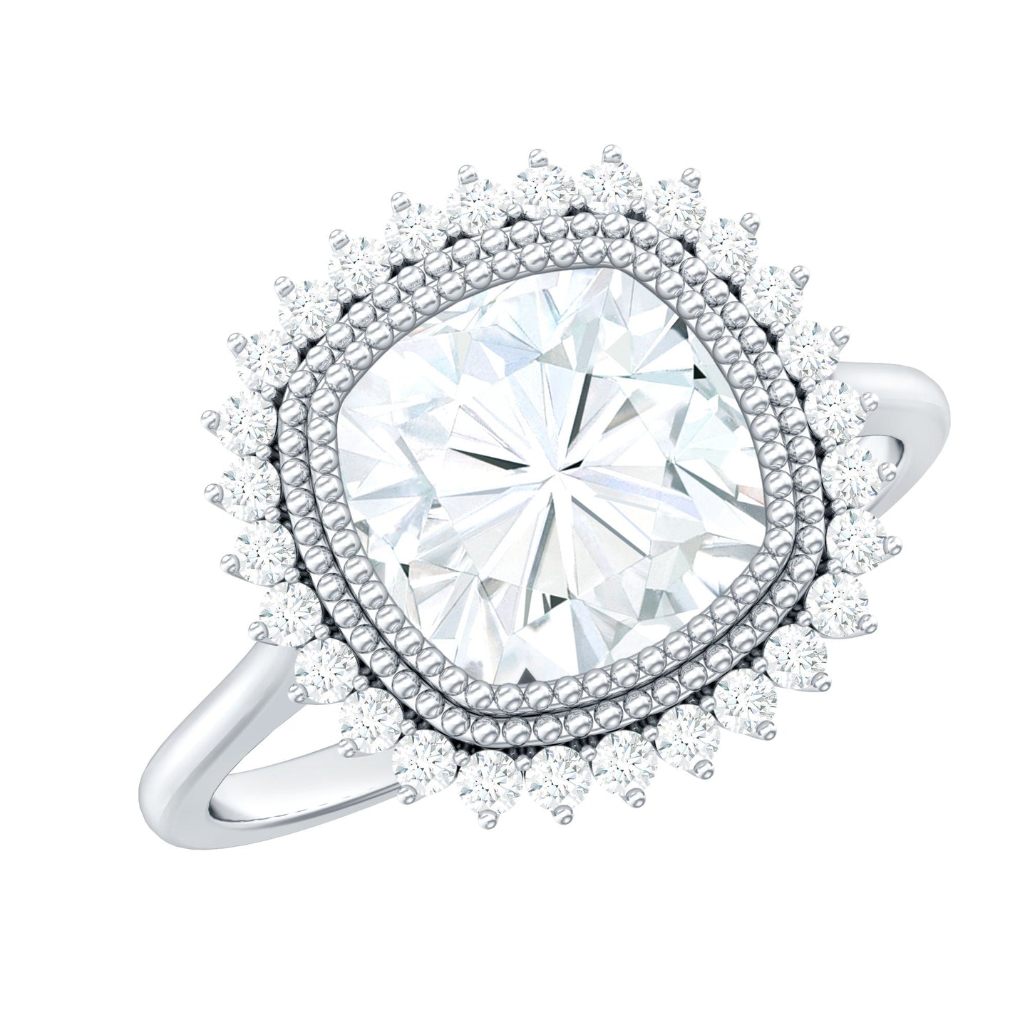Certified Moissanite Cushion Cut Engagement Ring with Beaded Detail