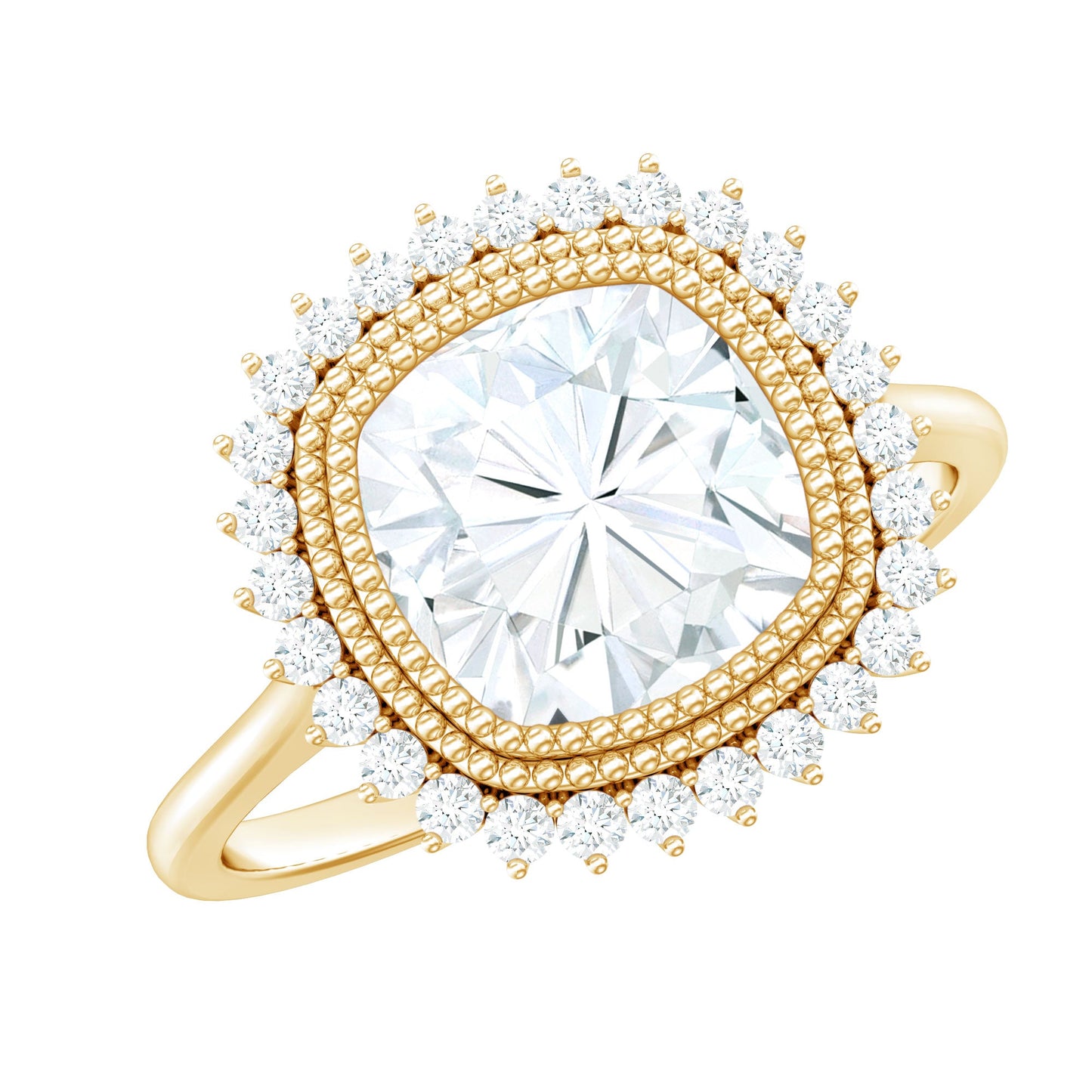 Certified Moissanite Cushion Cut Engagement Ring with Beaded Detail