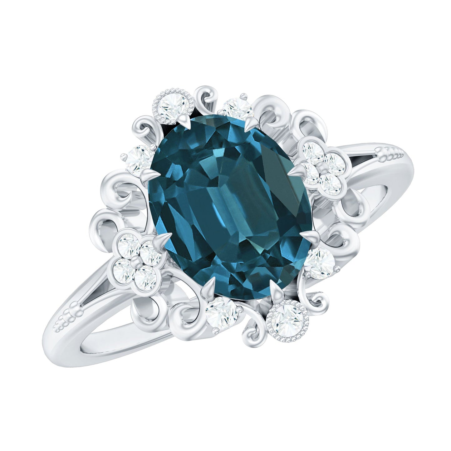 Vintage Inspired London Blue Topaz and Diamond Engagement Ring