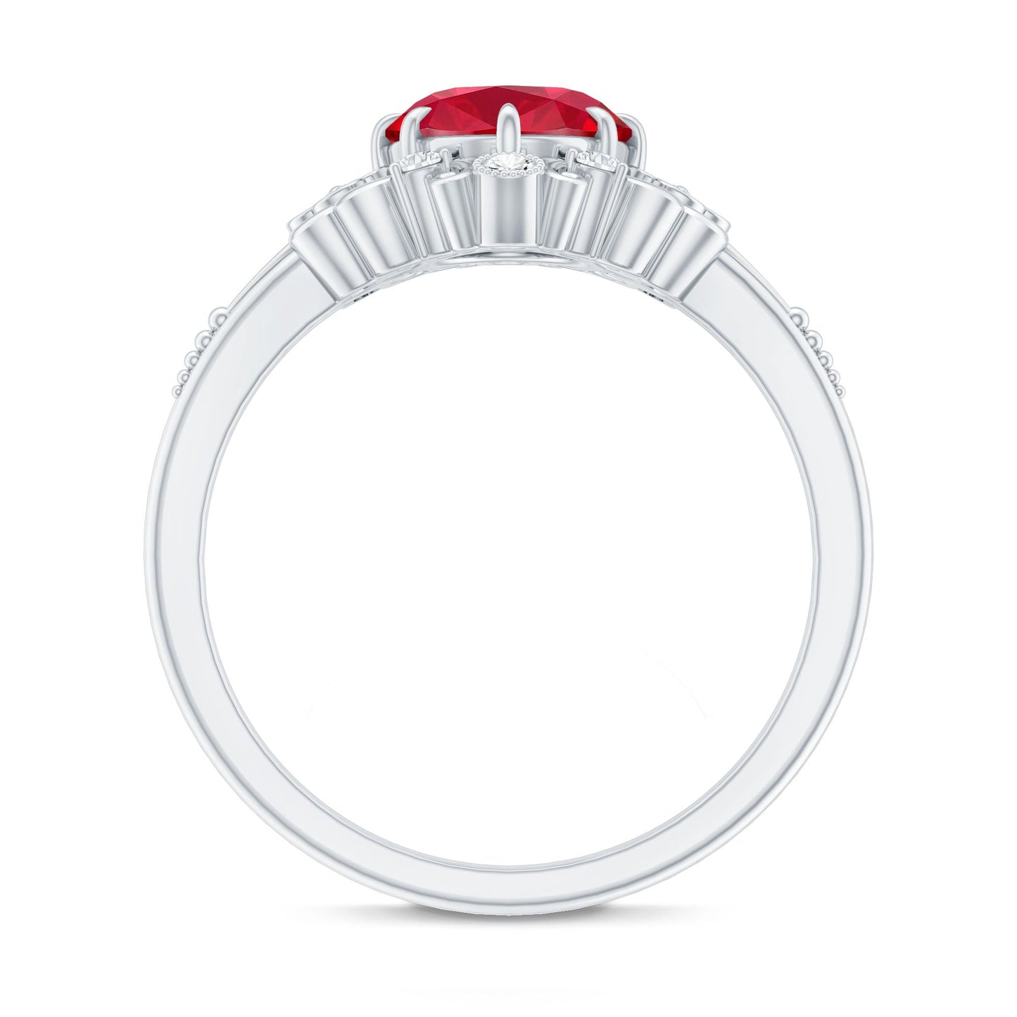 Vintage Inspired Lab Created Ruby and Diamond Engagement Ring