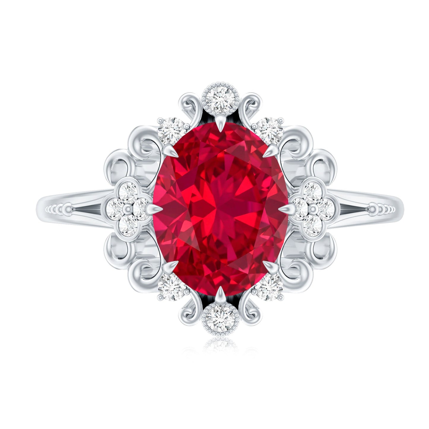 Vintage Inspired Lab Created Ruby and Diamond Engagement Ring