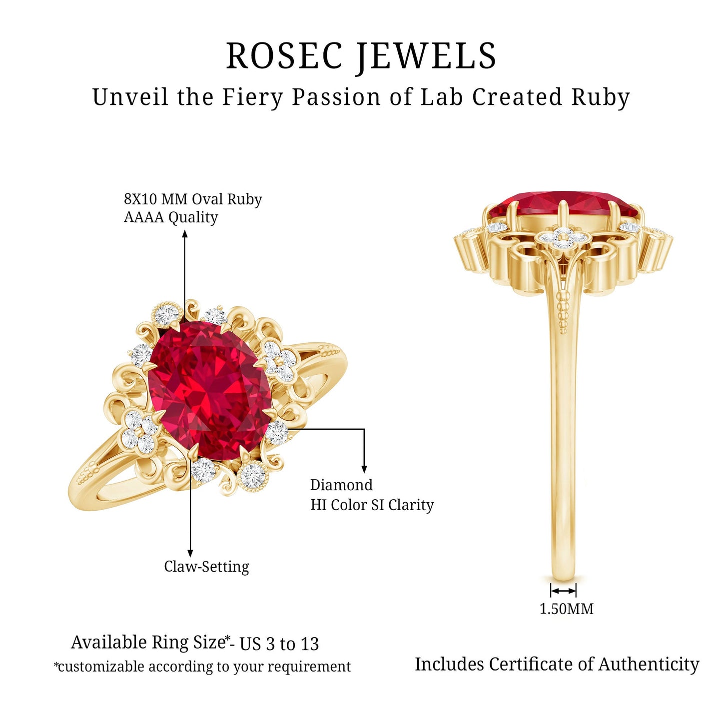 Vintage Inspired Lab Created Ruby and Diamond Engagement Ring