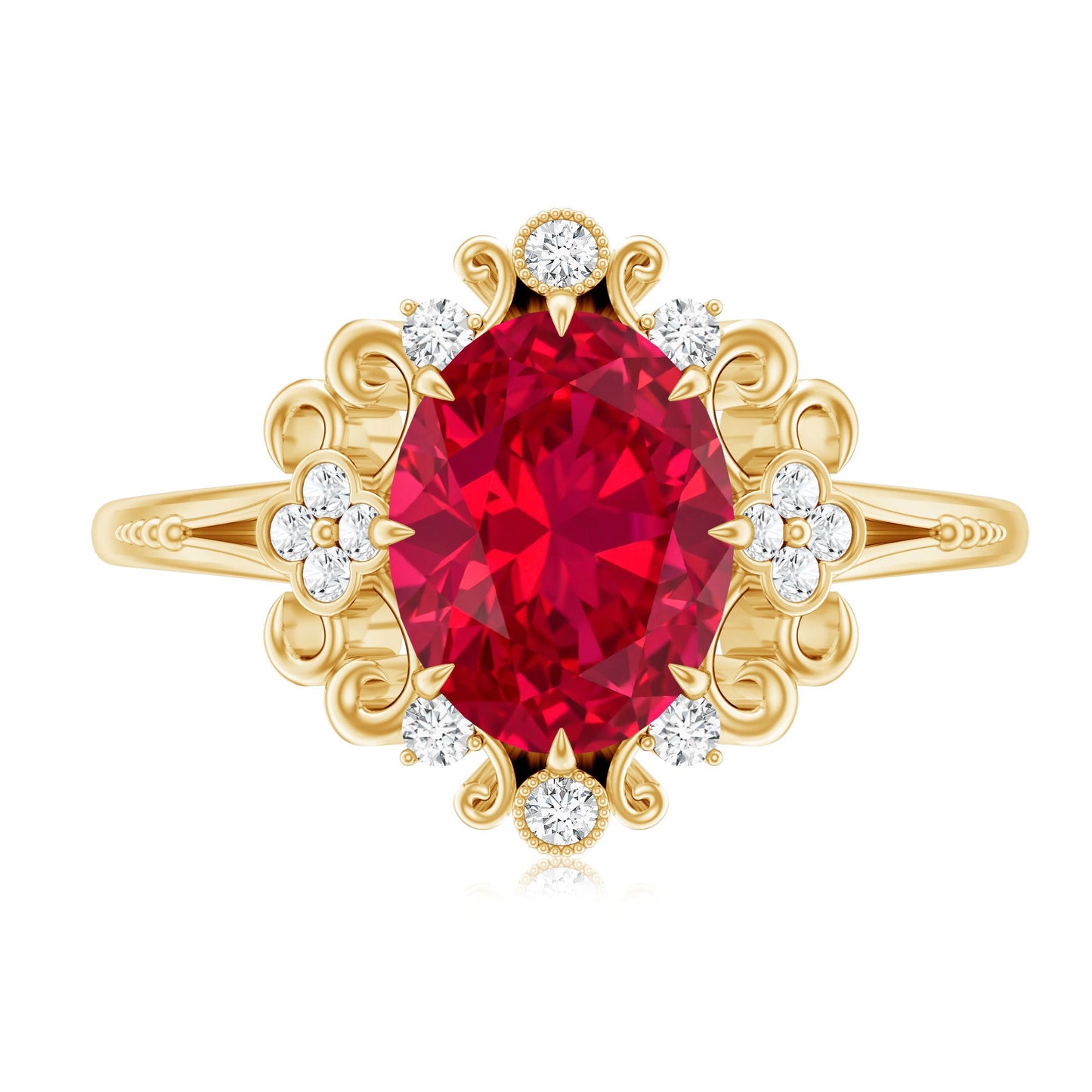 Vintage Inspired Lab Created Ruby and Diamond Engagement Ring