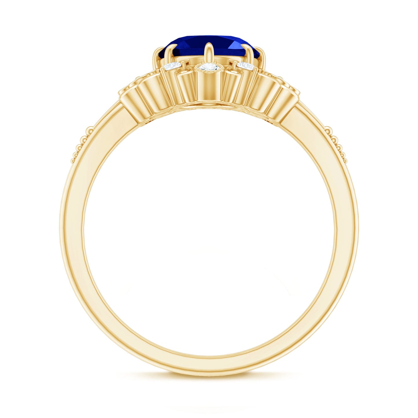Vintage Style 4 Carat Oval Lab Grown Blue Sapphire Engagement Ring with Diamond