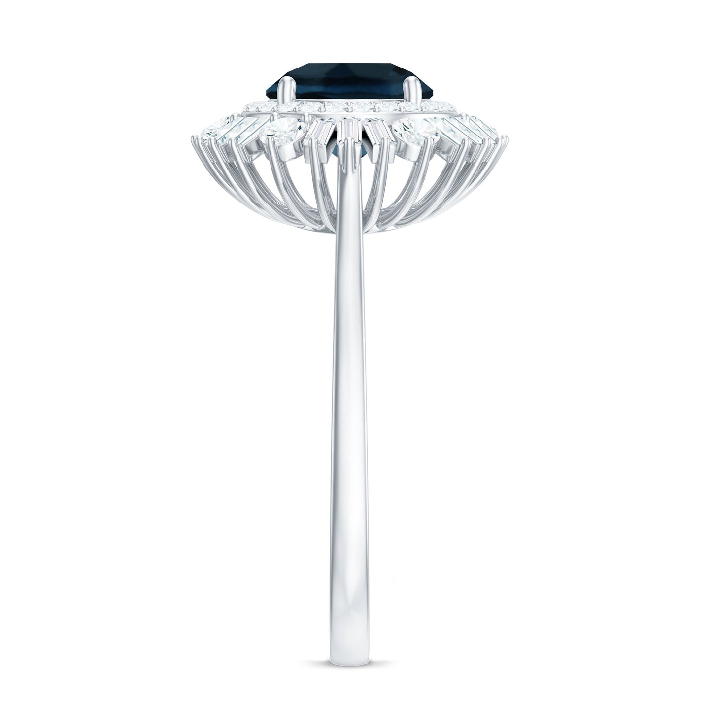 Round London Blue Topaz and Diamond Double Halo Cocktail Ring