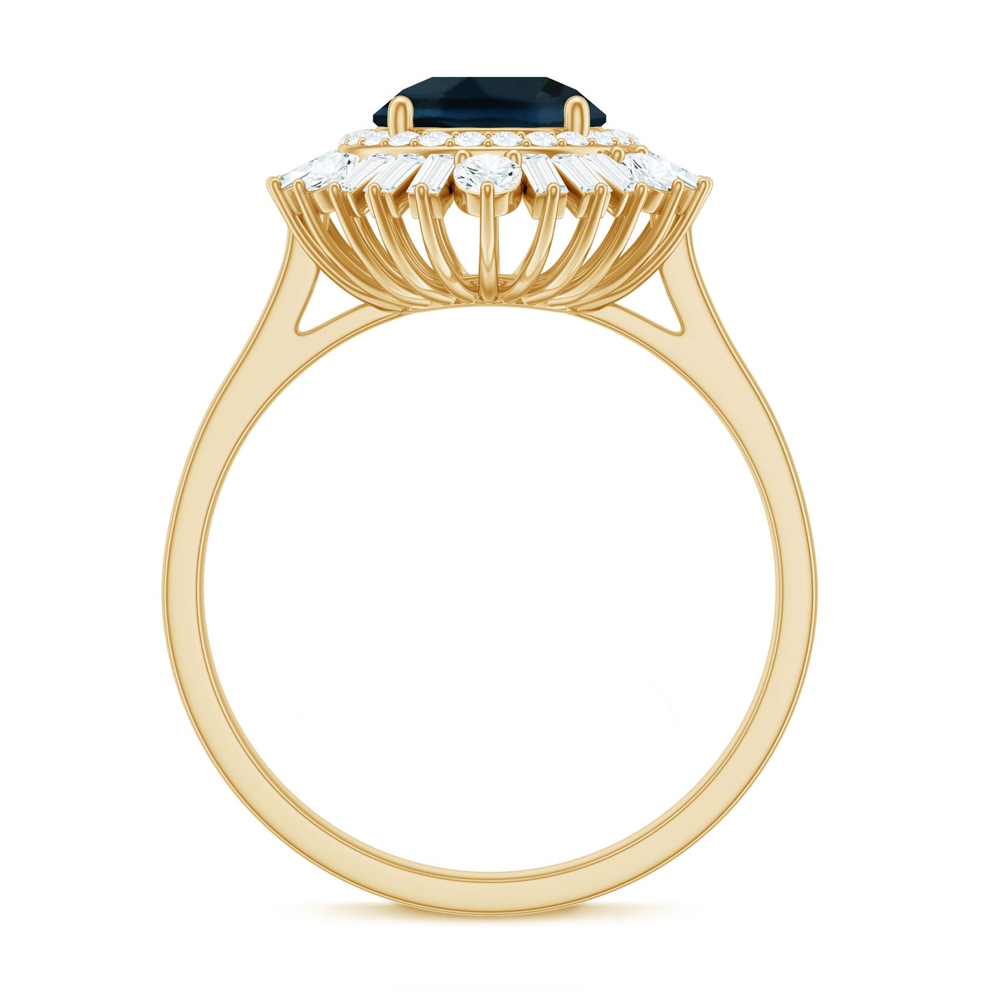 Round London Blue Topaz and Diamond Double Halo Cocktail Ring