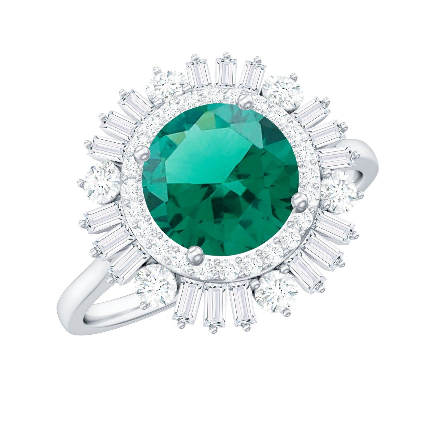 Certified 2 Carat Lab Grown Emerald Cocktail Ring with Double Halo