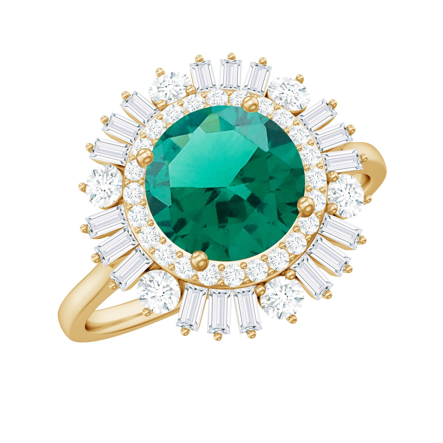Certified 2 Carat Lab Grown Emerald Cocktail Ring with Double Halo