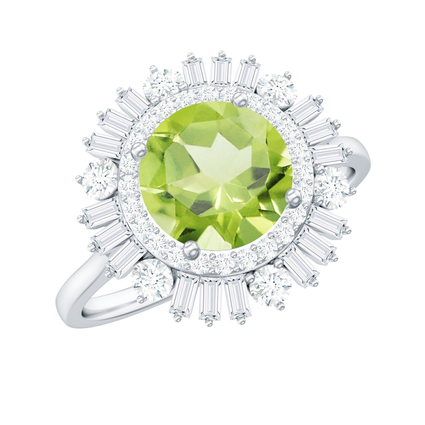 Certified Real 2 Carat Peridot Engagement Ring with Moissanite Double Halo